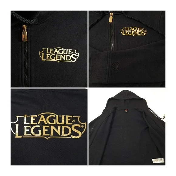 League Of Legends Riot Games Men's Zip Up Hoodie Size M Black With Gold Letters - Picture 5 of 8